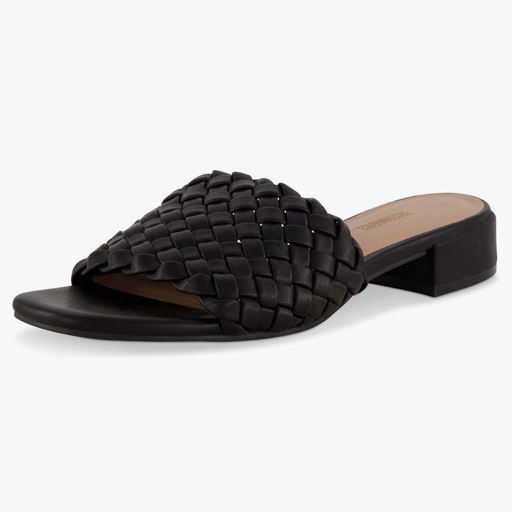 Woven Slide Heels in Black - Women's Low Heel Sandal
